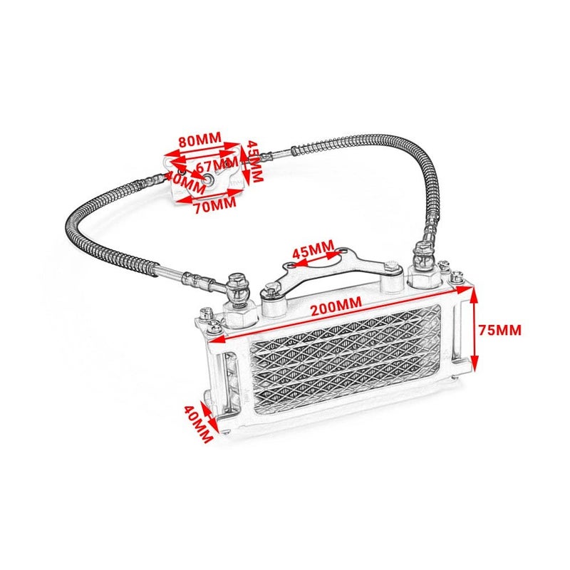 USTPO Motorcycle Oil Cooler Cooling Radiator Engine Kit Universal for CRF XR KLX 50 70 90 110 125 140cc SSR Taotao Coolster Kayo Apollo Dirt Pit Bike ATV Red - Image 2